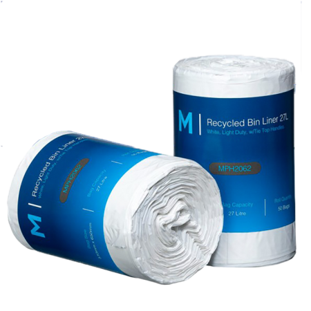 POR Recycled Bin Liner w/Handles 27L - White, 510mm x 650mm x 15mu Roll of 50