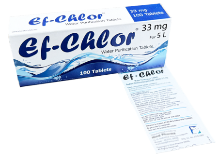 EF-Chlor 33 mg Water Purification Tablets – Box of 100 Each Tablet can treat 5 litres of water
