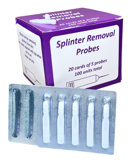 Splinter Removal Probes, Sterile, Individually Foil Sealed First Aid, 20 Cards of 5 = 100 per box