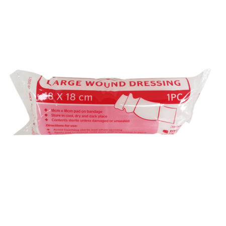 First Aid Large Wound Dressing pad on bandage 18 x 18cm