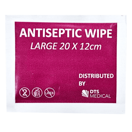 Antiseptic First Aid Wound Wipes 12cm x 20cm Singles Individually Sealed
