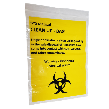 First Aid Clean Up Bag Resealable Bright Yellow Biohazard Marked Single