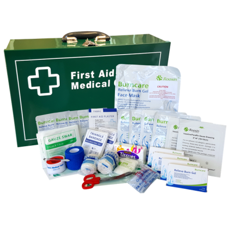 Burn Injury First Aid Kit Green Landscape Metal Wall Mount Box - Large / Industrial