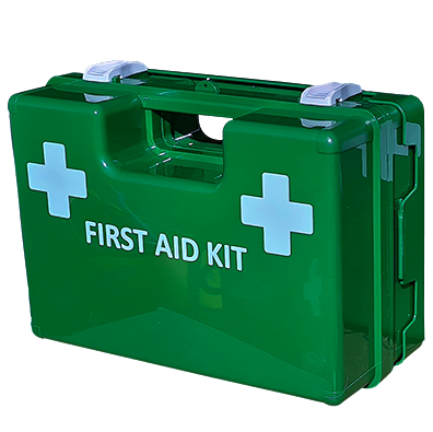First aid Kit Premium Lone Worker in large green wall mount box