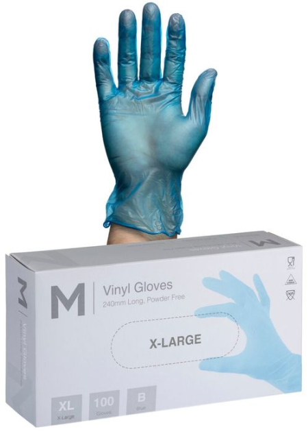 Vinyl Gloves Powder Free - Blue, XL, 240mm Cuff, 5.0g